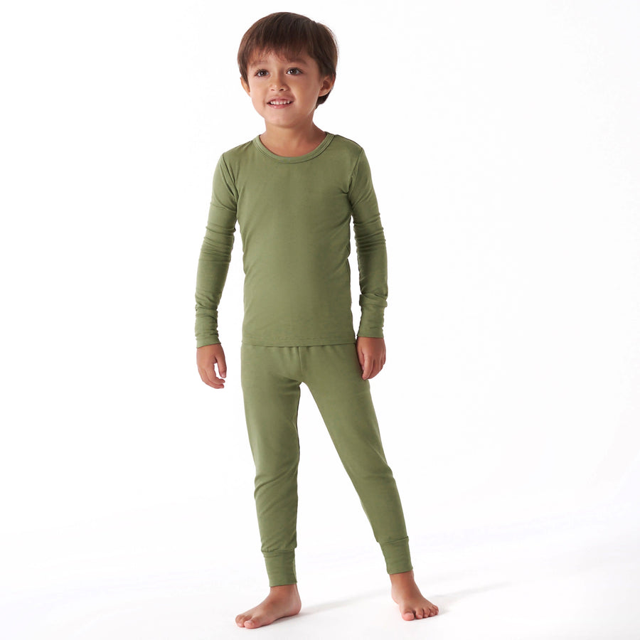 2-Piece Infant & Toddler Olive Buttery-Soft Viscose Made from Eucalyptus Snug Fit Pajamas