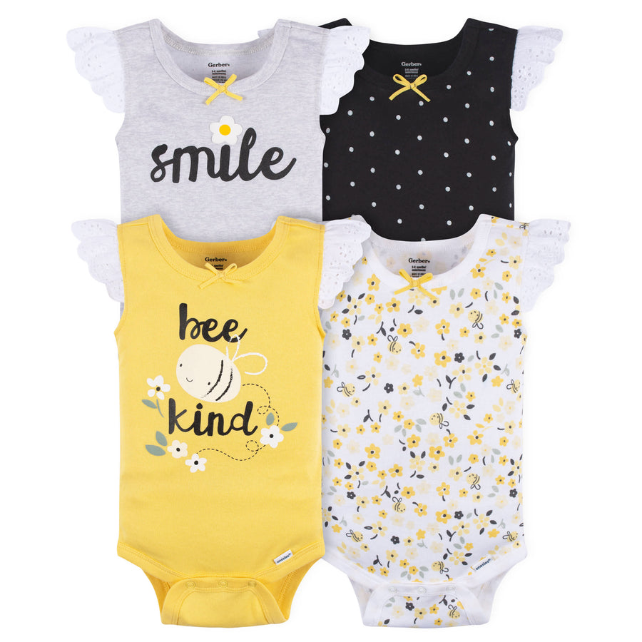 4-Pack Baby Girls Bee Garden Sleeveless Onesies® Bodysuits