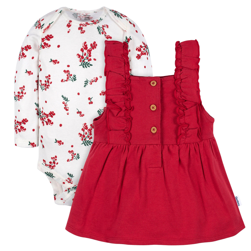 2-Piece Baby Girls Red Holly Berries Jumper & Top Set