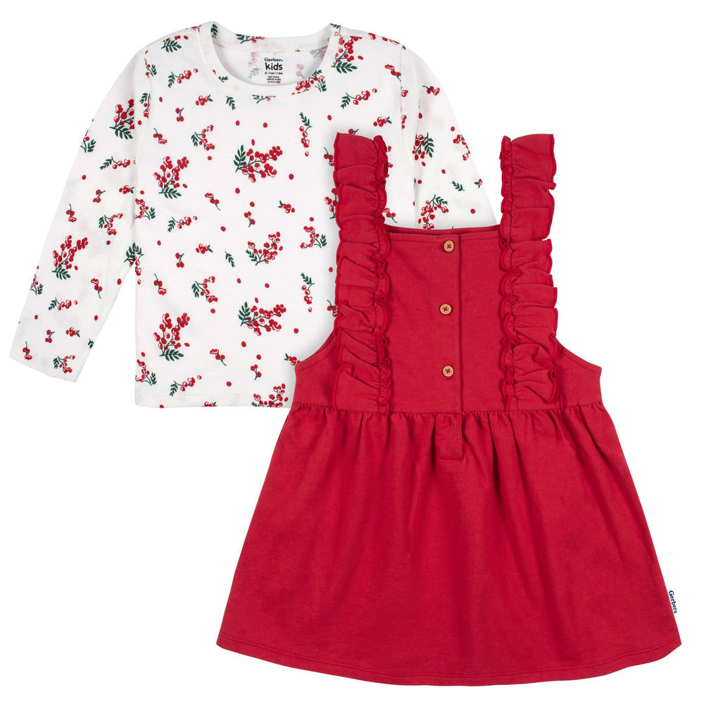 2-Piece Infant & Toddler Girls Red Holly Berries Jumper & Top Set